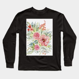 Modern Watercolor Happy Birthday Greeting Card Long Sleeve T-Shirt